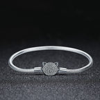 925 Sterling Silver Bracelet with Cat Head Charm, 17cm for Women