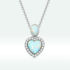925 Sterling Silver Genuine Translucent Opal Necklace with CZ for Women