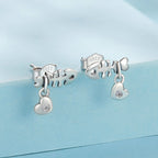 925 Sterling Silver Earrings with Pavé Setting CZ in Oxidized Silver