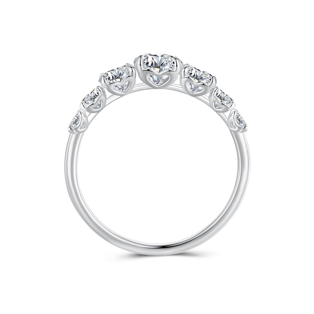 925 Sterling Silver Moissanite Engagement Ring with 5mm, 4mm, 3mm, 2.5mm Stones for Women