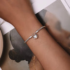 925 Sterling Silver Bracelet with CZ in Pavé Setting, 17.0 Size, Platinum Plated for Women