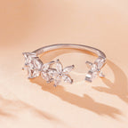 925 Sterling Silver White Gold Plated Pavé Setting CZ Flower Ring for Women