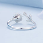 925 Sterling Silver Oxidized Flower Design Ring with Pavé Setting CZ