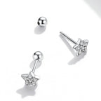 925 Sterling Silver Earrings with Pavé Setting CZ and Platinum Plating - 0.5cm for Women
