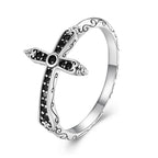 925 Sterling Silver Oxidized Ring with Pavé Setting CZ, Size 6.0 for Women