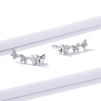 925 Sterling Silver Earrings - 1.4x0.5 cm - Platinum Plated for Women