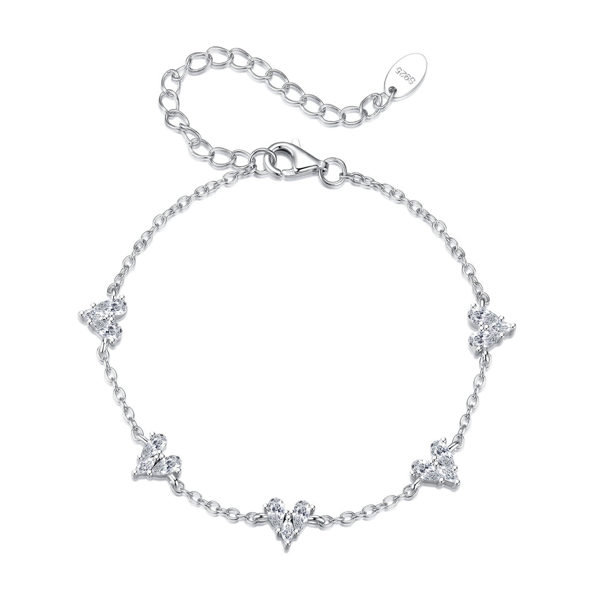 925 Sterling Silver Bracelet with White Gold Plating and CZ Paving for Women