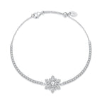 925 Sterling Silver Adjustable Bracelet with Pavé Setting CZ and White Gold Plating for Women