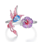 925 Sterling Silver White Gold Plated Enamel Pavé CZ Bird 1.9cm Ring for Women