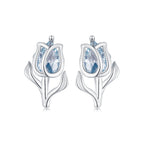 925 Sterling Silver Synthetic Spinel Earrings with Platinum Plating - 12x7mm