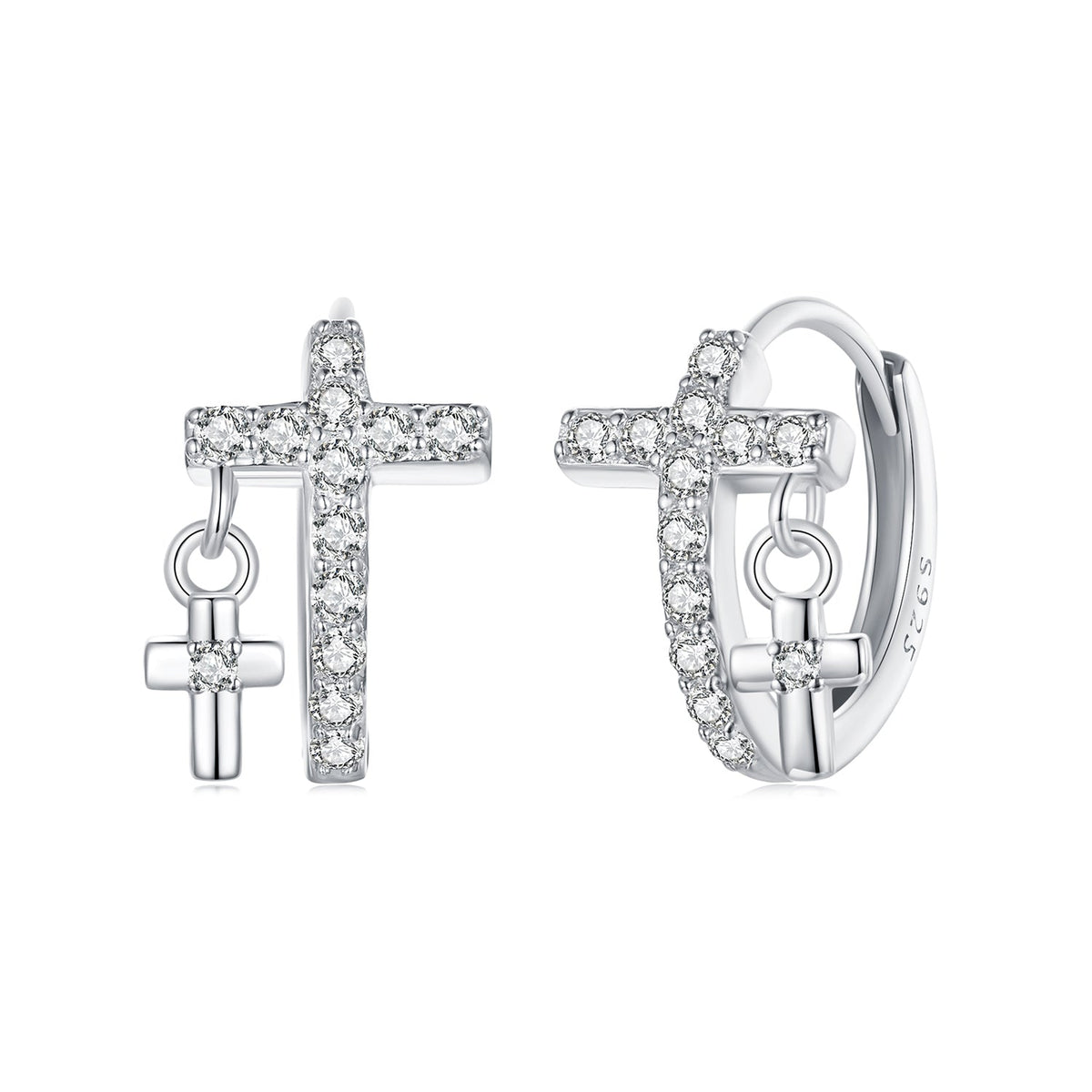 925 Sterling Silver Earrings with Pavé Setting CZ in White Gold, Size 13*8mm for Women