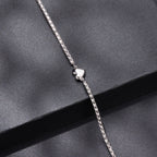 925 Sterling Silver Moissanite Heart Bracelet for Women - Silver - 15+6cm Length, 0.3cm Thickness
