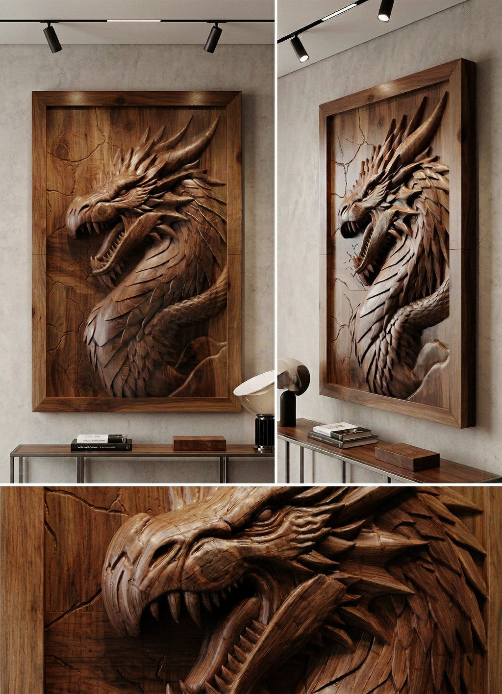 3D Dragon Wood Relief | Luxury Wall Art Decor