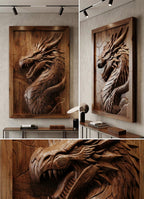 3D Dragon Wood Relief | Luxury Wall Art Decor