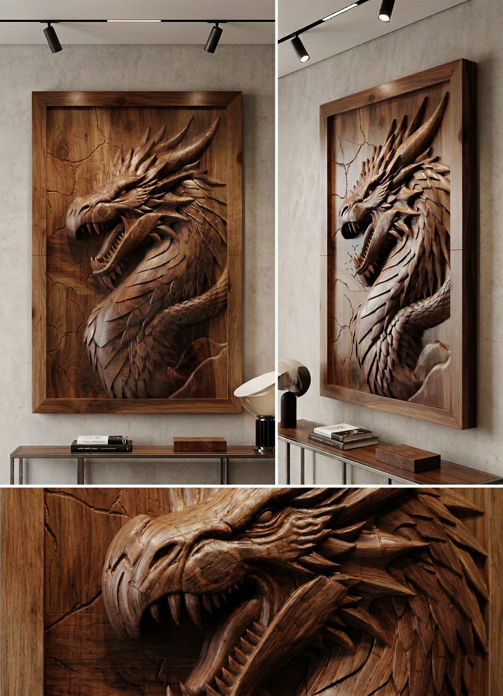 3D Dragon Wood Relief | Luxury Wall Art Decor