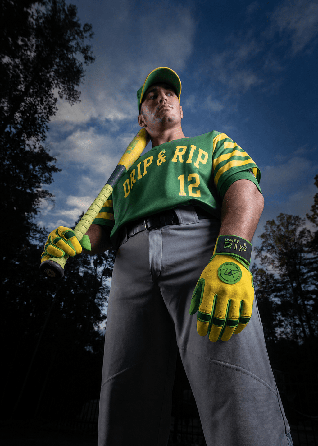 Drip & Rip™ 'Baller' Series Premium Leather Long Cuff Batting Glove Limelight