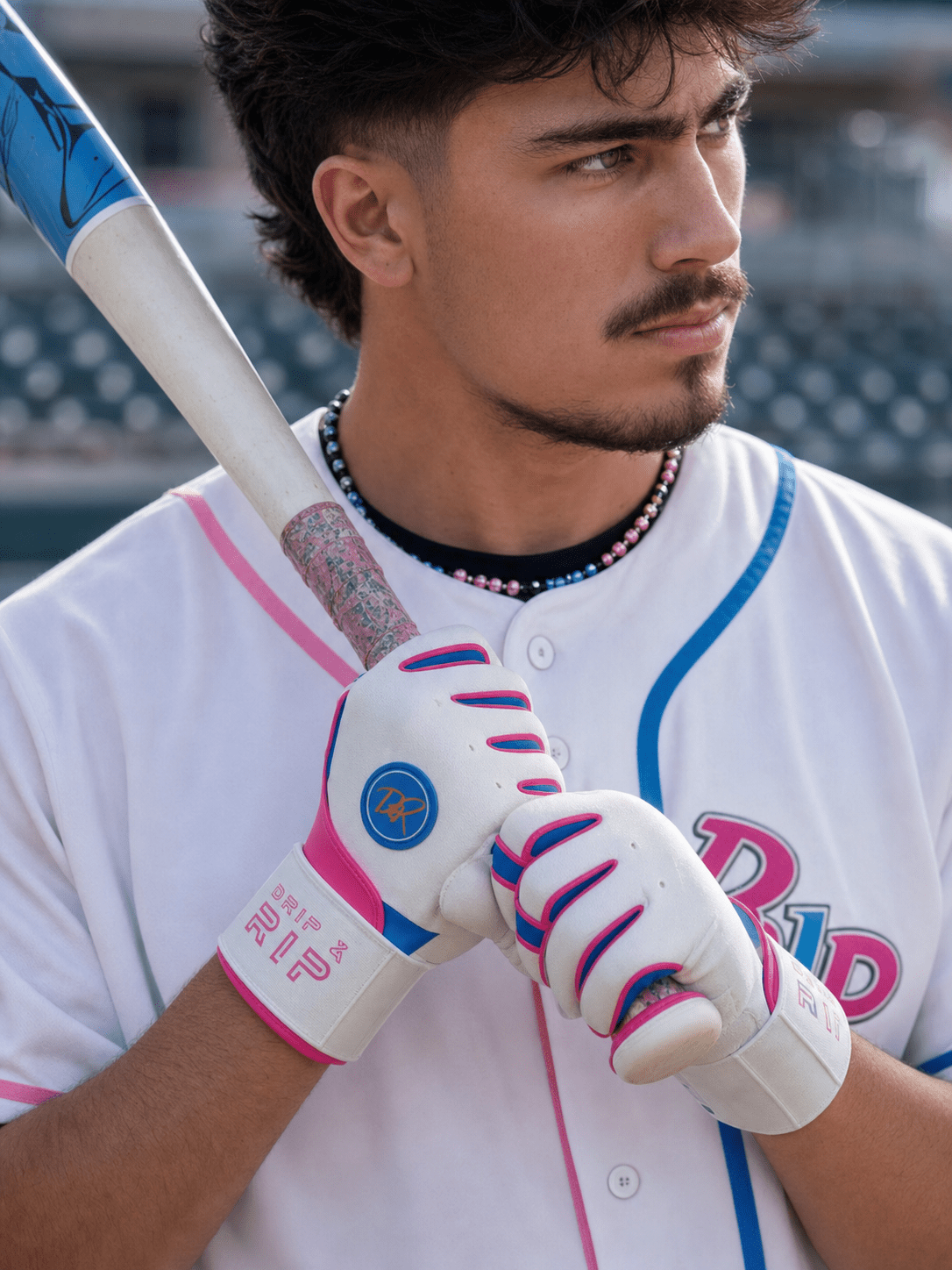 Drip & Rip™ 'Baller' Series Premium Leather Long Cuff Batting Glove South Beach Smoke