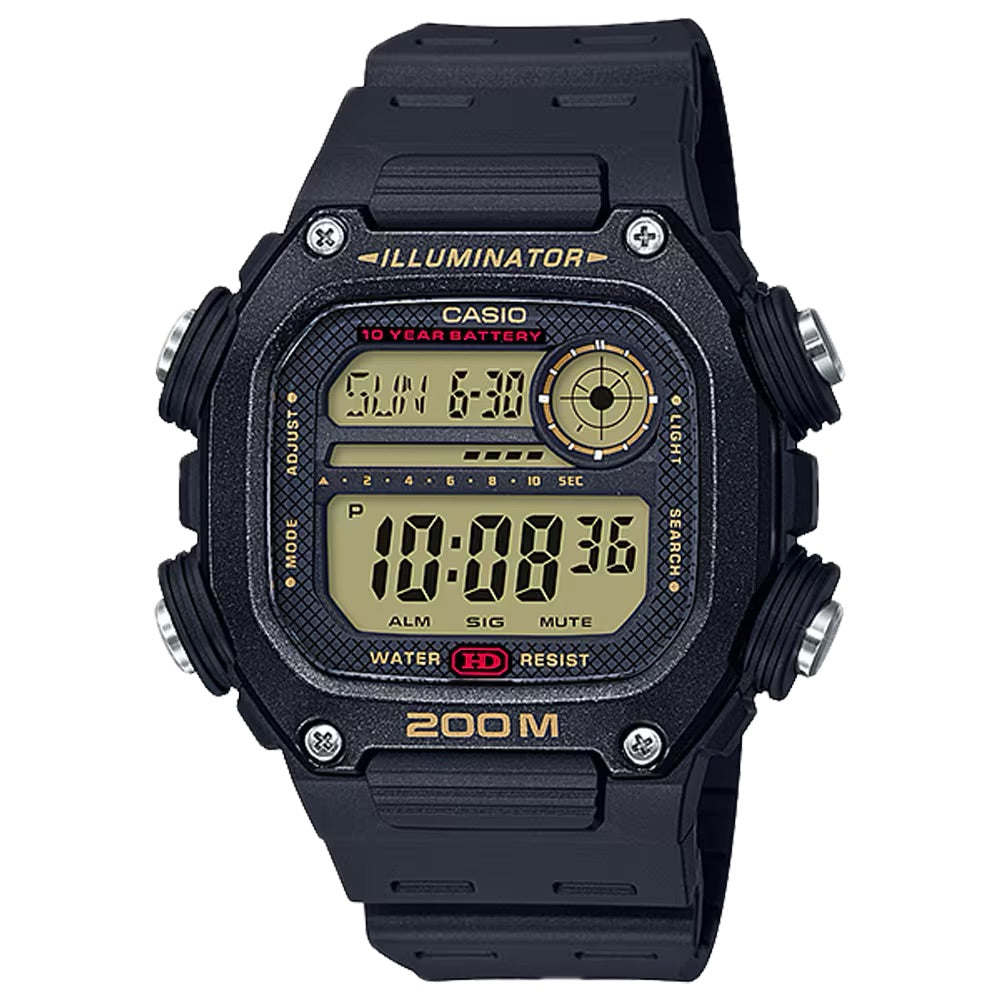 Casio Men's Heavy-Duty Black Digital Sport Watch with Gold Accents - DW-291H-9AV
