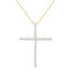 .925 Sterling Silver 3.0 Cttw Round Shape Diamond 1-1/2" Cross Pendant with Box Chain Necklace (I-J Color, I2-I3 Clarity) - 18"