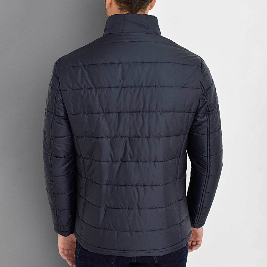 Mock Neck Striped Quilted Jacket // Dark Blue