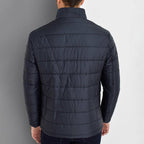 Mock Neck Striped Quilted Jacket // Dark Blue