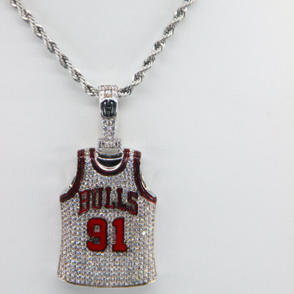 Chicago Bulls Dennis Rodman #91 Jersey Pendant Necklace – Premium Zircon Basketball Fan Gift