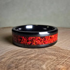 Black Carbide Ring // with Red Crimson Opal // 8mm Width