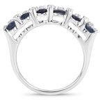 3.66 Carat Genuine Blue Sapphire and White Topaz .925 Sterling Silver Ring