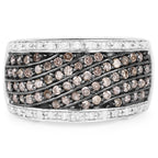 0.87 Carat Genuine Champagne Diamond and White Diamond .925 Sterling Silver Ring