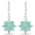 2.92 Carat Genuine Emerald and White Diamond .925 Sterling Silver Earrings