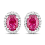 1.96 Carat Genuine Ruby and White Diamond 14K White Gold Earrings