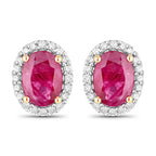 1.96 Carat Genuine Ruby and White Diamond 14K Yellow Gold Earrings