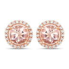 0.93 Carat Genuine Morganite and White Diamond 14K Rose Gold Earrings