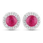 1.22 Carat Genuine Ruby and White Diamond 14K White Gold Earrings