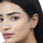 0.91 Carat Genuine Zambian Emerald and White Diamond 14K Yellow Gold Earrings