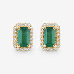 0.91 Carat Genuine Zambian Emerald and White Diamond 14K Yellow Gold Earrings