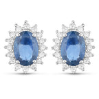 2.22 Carat Genuine Blue Sapphire and White Diamond 14K White Gold Earrings