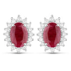 2.02 Carat Genuine Ruby and White Diamond 14K White Gold Earrings