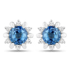 1.87 Carat Genuine Blue Sapphire and White Diamond 14K White Gold Earrings