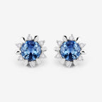 1.87 Carat Genuine Blue Sapphire and White Diamond 14K White Gold Earrings