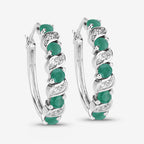 1.08 Carat Genuine Emerald and White Topaz .925 Sterling Silver Earrings