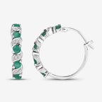 1.08 Carat Genuine Emerald and White Topaz .925 Sterling Silver Earrings