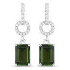 2.28 Carat Genuine Green Tourmaline and White Diamond 14K White Gold Earrings
