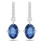 1.95 Carat Genuine Blue Sapphire and White Diamond 14K White Gold Earrings