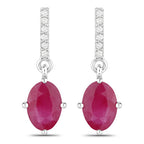 1.75 Carat Genuine Ruby and White Diamond 10K White Gold Earrings