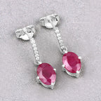 1.75 Carat Genuine Ruby and White Diamond 10K White Gold Earrings