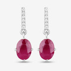 1.75 Carat Genuine Ruby and White Diamond 10K White Gold Earrings