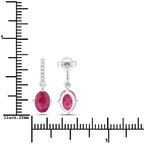 1.75 Carat Genuine Ruby and White Diamond 10K White Gold Earrings