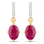1.75 Carat Genuine Ruby and White Diamond 10K Yellow Gold Earrings
