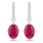 1.75 Carat Genuine Ruby and White Diamond 14K White Gold Earrings